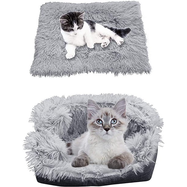 Tapis de lit auto-chauffant en fourrure pour chat, 2 en 1 doux pour animaux de compagnie, couverture de couchage, coussin de lit pour chats, petits chiens, tapis de nid chauffant confortable pour ani