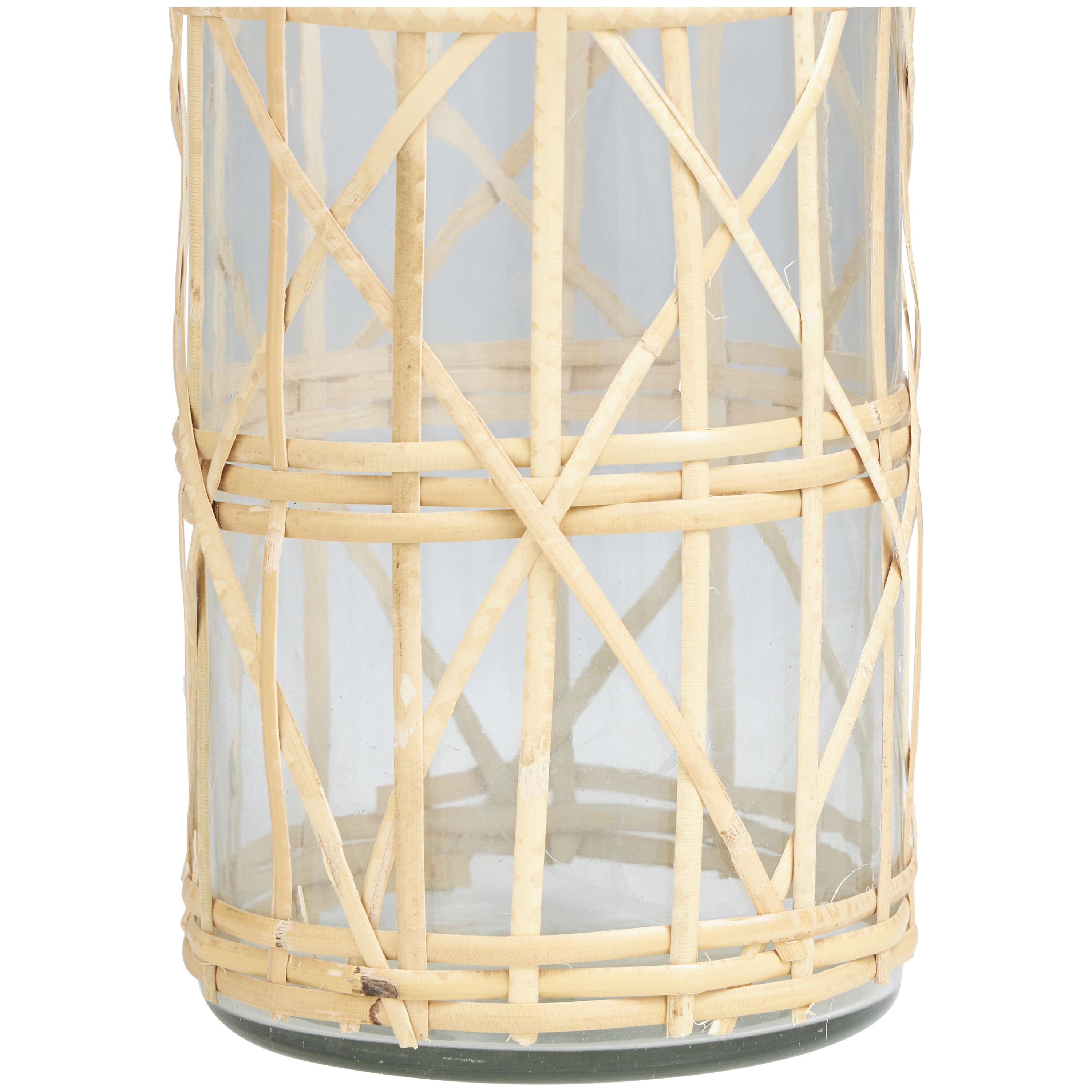 DecMode 19" Handmade Glass Vase with Light Brown Rattan Woven Body and Neck