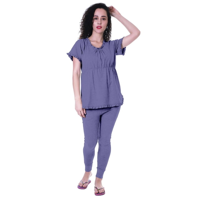 Moomaya Ensemble de Nuit pour Femmes Pyjama en Coton 2 Pcs Chemises de Nuit