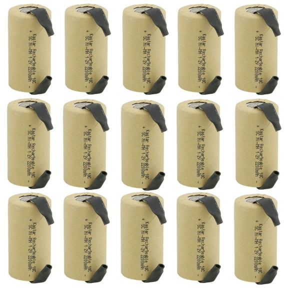 Kastar 15-Pack Nickel Metal Hydride (Ni-MH) Rechargeable Paper Wrapped Sub C SC Cell 1.2V 2200mAh Battery Flat Top With Tabs Replacement for Any of 1000mAh ~ 2500mAh Ni-CD & Ni-MH Sub C SC Cells