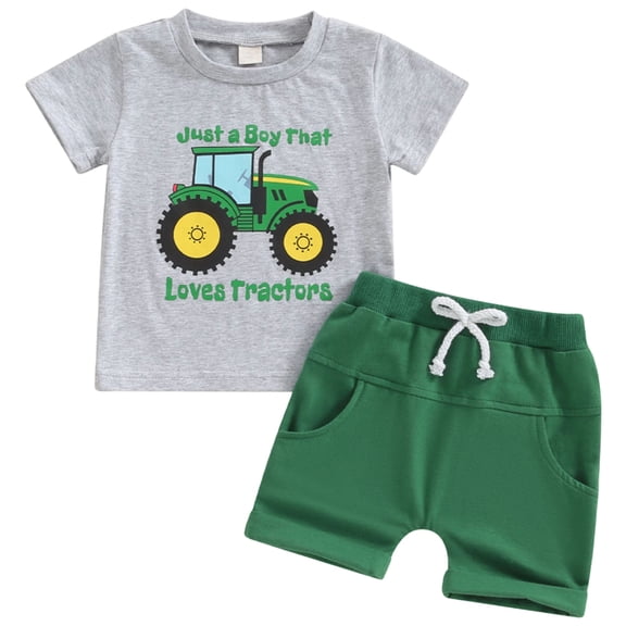 Baby Toddler Boy Clothes Summer Outfits 6 12 18 24 Months 2T 3T 4T Short Sleeve Tractor Print T-Shirt Shorts Set