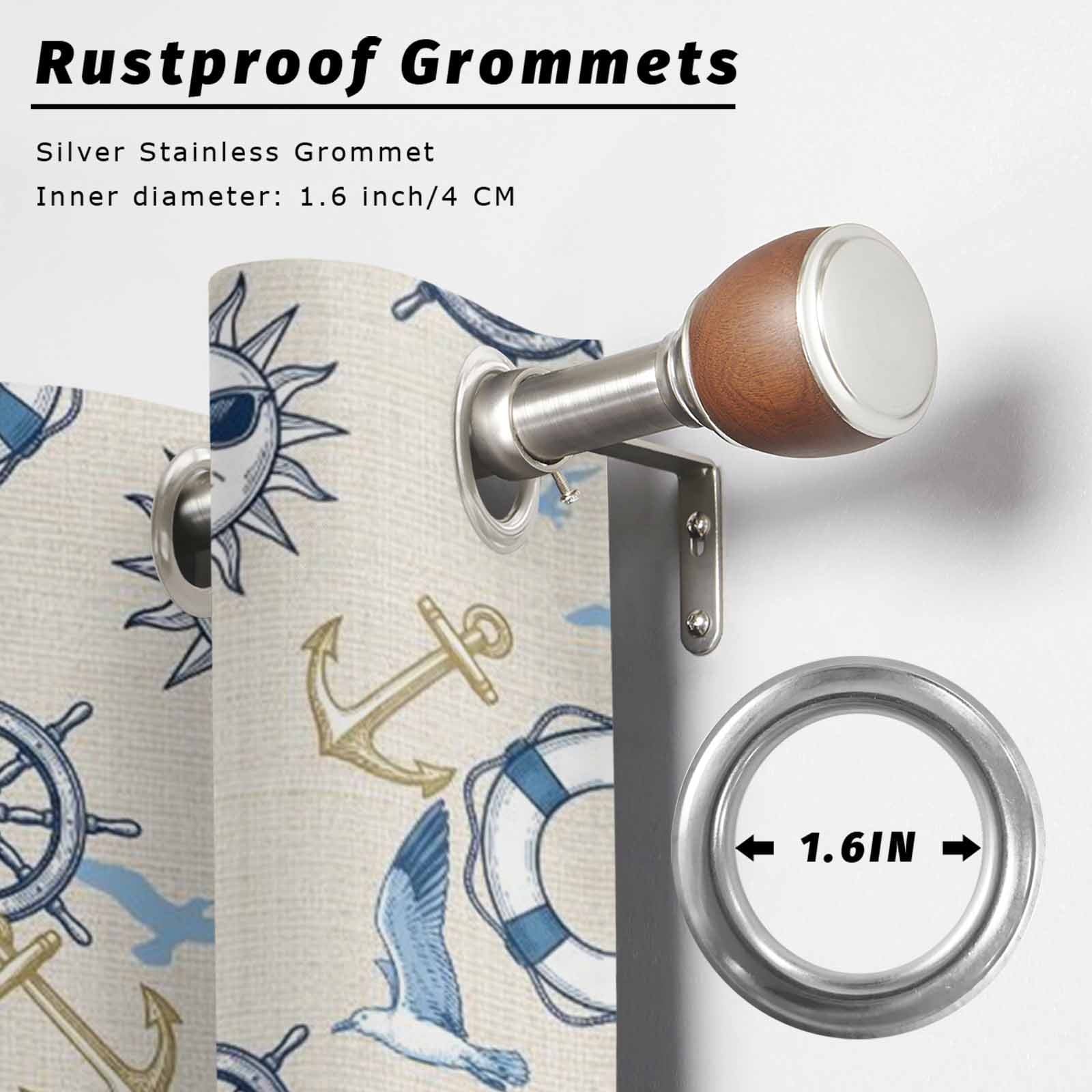 Summer Nautical Outdoor Curtains for Patio, Cartoon Sun Coastal Anchor Rudder Cute Seagull Retro Sunshade Privacy Drapes Grommet Waterproof Outside Curtains for Porch Balcony 54"x 108", 1 Panel