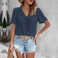 thumbnail image 6 of Womens Chiffon Pom Poms Tops Short Sleeve V Neck Shirts Lace-Trim Lightweight Blouses Dressy Fashion T-Shirt Going Out Tops Casual Business Outfits Spring Summer Clothes 2026, 6 of 8