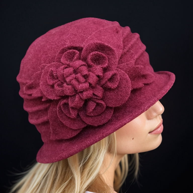 HNMKIU Wool Cloche Hat for Women Elegant Winter Floral  display picture 2