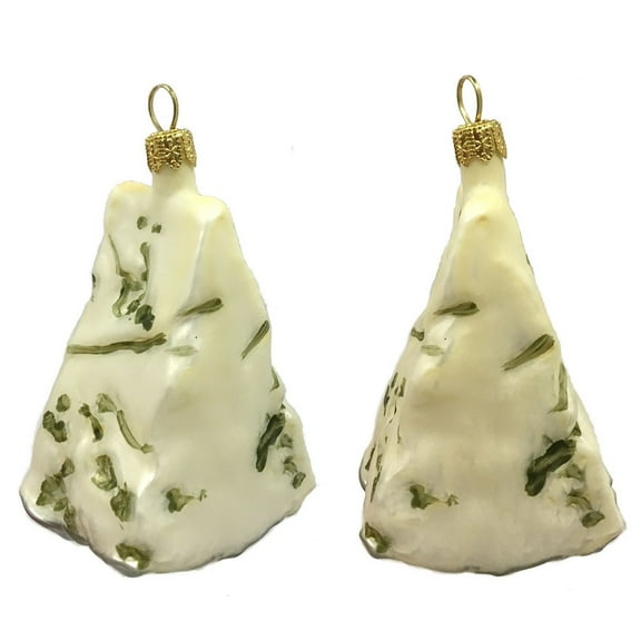 Gorgonzola Cheese Wedge Polish Glass Christmas Ornament Food Decoration Set of 2