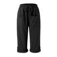 thumbnail image 4 of BLVB Linen Capri Pants for Women Casual Elastic Drawstring Waist Summer Wide Leg Pants Baggy Comfy Lounge Beach Capris, 4 of 7