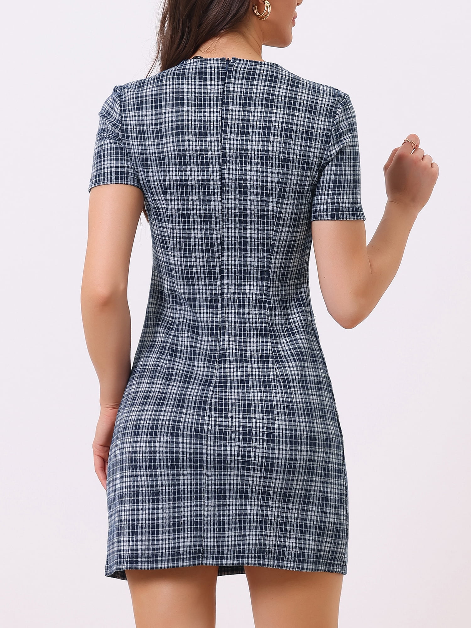 DARING DIVA Women's Dress Short Sleeve Vintage Houndstooth Dresses XS Dark Blue