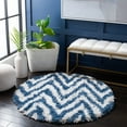 thumbnail image 3 of SAFAVIEH Giuseppe Chevron Shag Area Rug, Ivory/Blue, 4' x 4' Round, 3 of 10