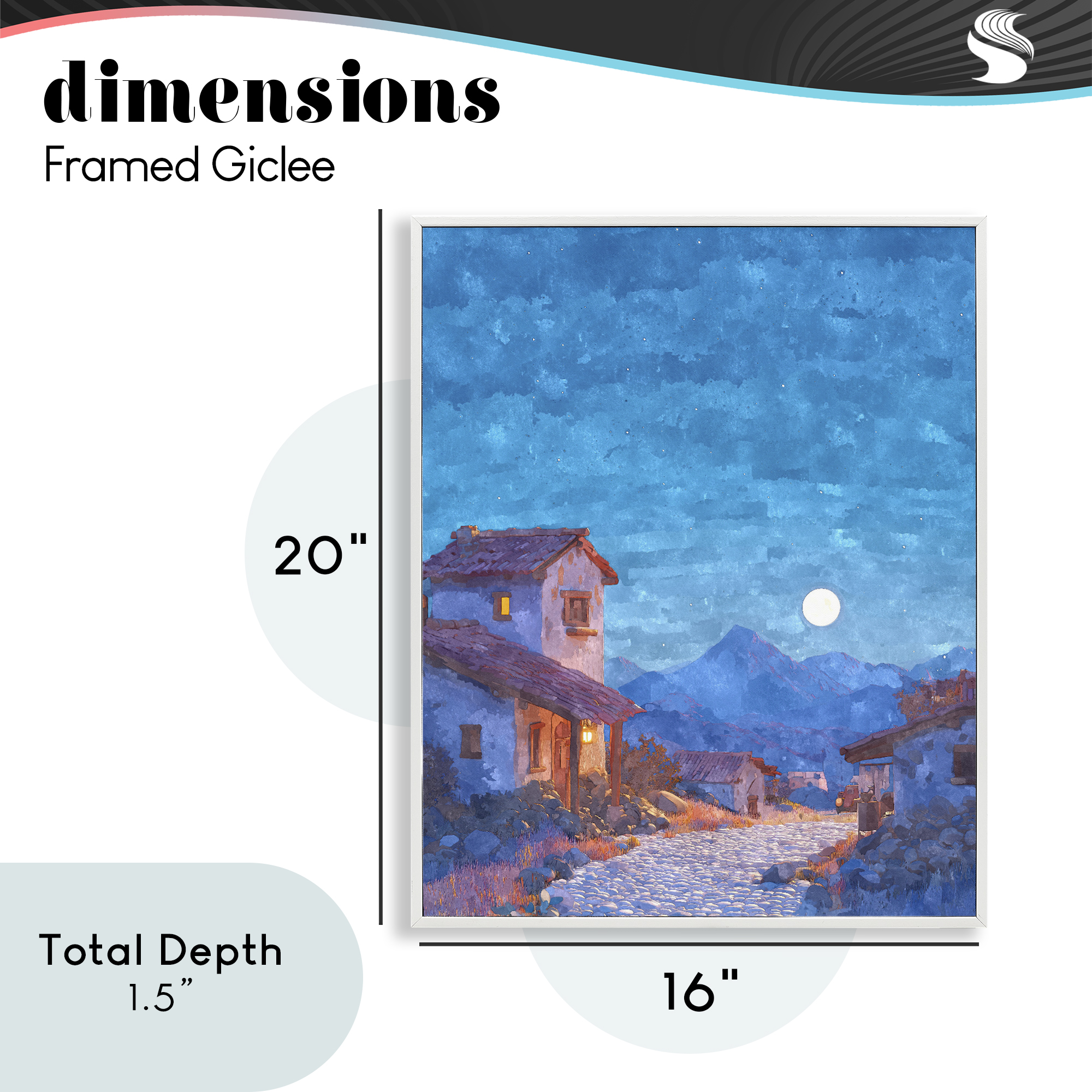 Moon over Quiet Town White Framed Giclee Art, design by Ziwei Li