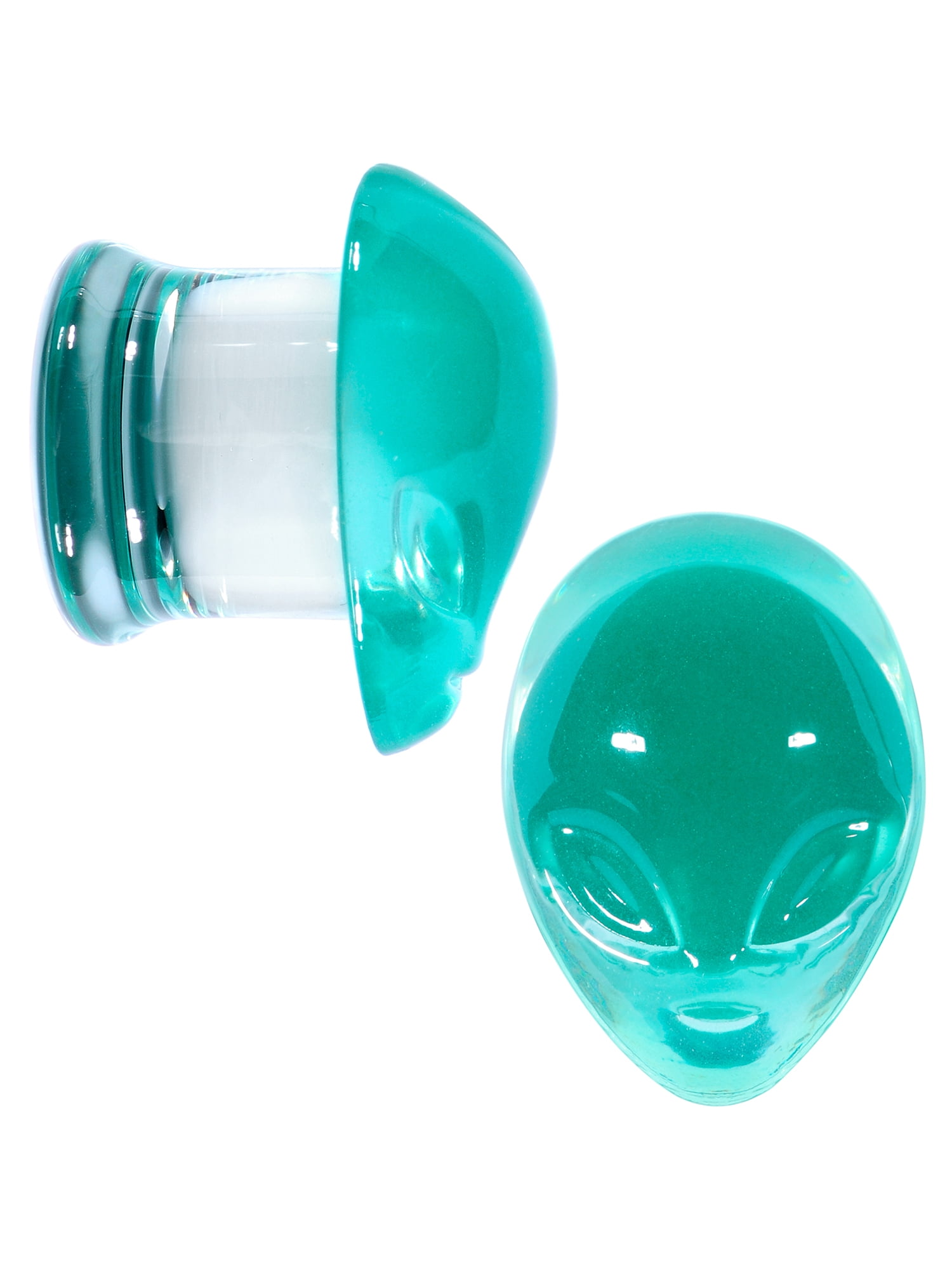 Body Candy 2Pc Clear Green Pyrex Glass Double Flare Plug Alien Ear Plug Gauges Set of 2
