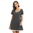 thumbnail image 5 of Women's V Neck Nightshirt Cotton Casual Sleepwear Short Sleeve Nightgown with Pockets S-3XL, 5 of 6