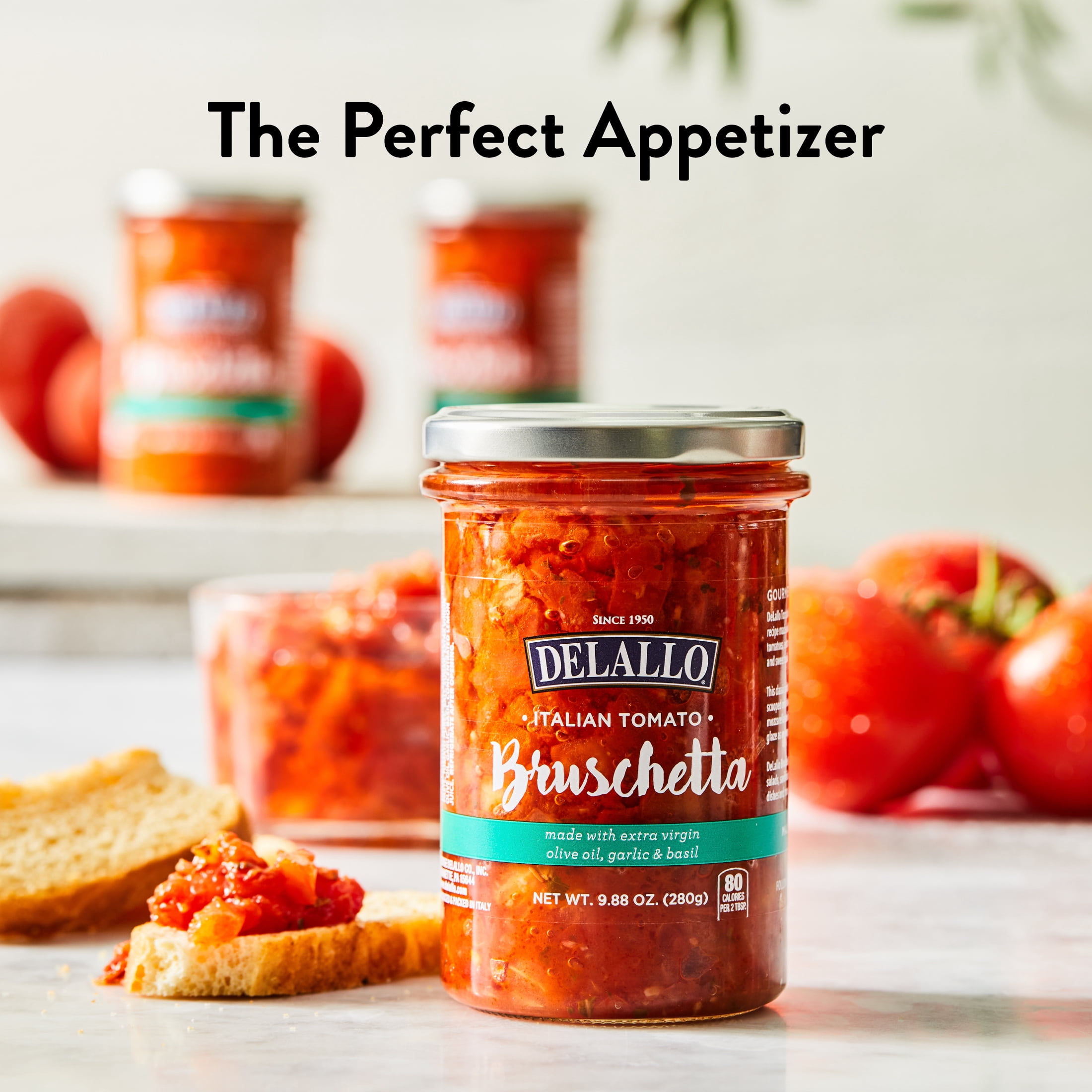 DeLallo Tomato Bruschetta, Made with Extra Virgin Olive Oil,  Vegan, Gluten Free,  9.88 oz Jar, (3 Pack)