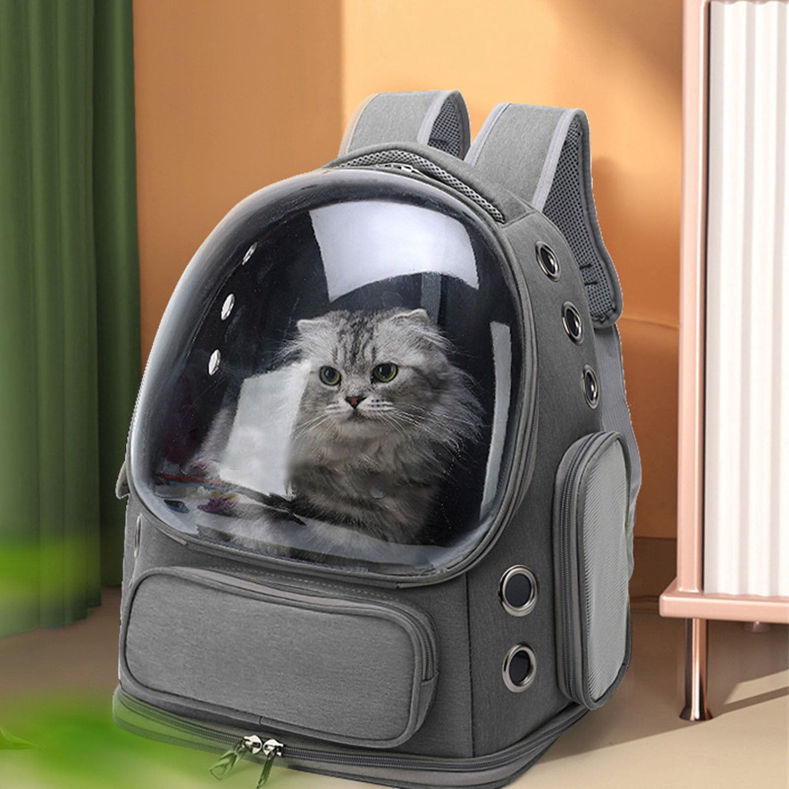 Transparent Cat Backpack Carrier, Breathable Space Capsule Pet Bag, Oxford Cloth Cat Travel Backpack, for Hiking Camping Outdoor Use, Fits Cats Up to 15lbs,Grey