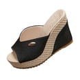 thumbnail image 2 of Samdudou Espadrille Wedges Womens Summer Open Toe Canvas Upper Jute Wrapped Slide Dressy Casual Daily Wear Ladies Outdoor Vacation Beach Shopping Essential Footwear, 2 of 9