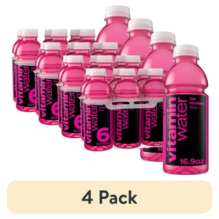(4 pack) vitaminwater Focus Kiwi Strawberry Flavored Water Beverage Bottles, 16.9 fl oz, 6 Pack