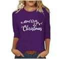 thumbnail image 2 of HOMBOM Womens Holiday Shirts Purple Lightweight Christmas Snowman 3/4 Sleeve Xmas Tee Shirts for Women Crewneck, 2 of 5