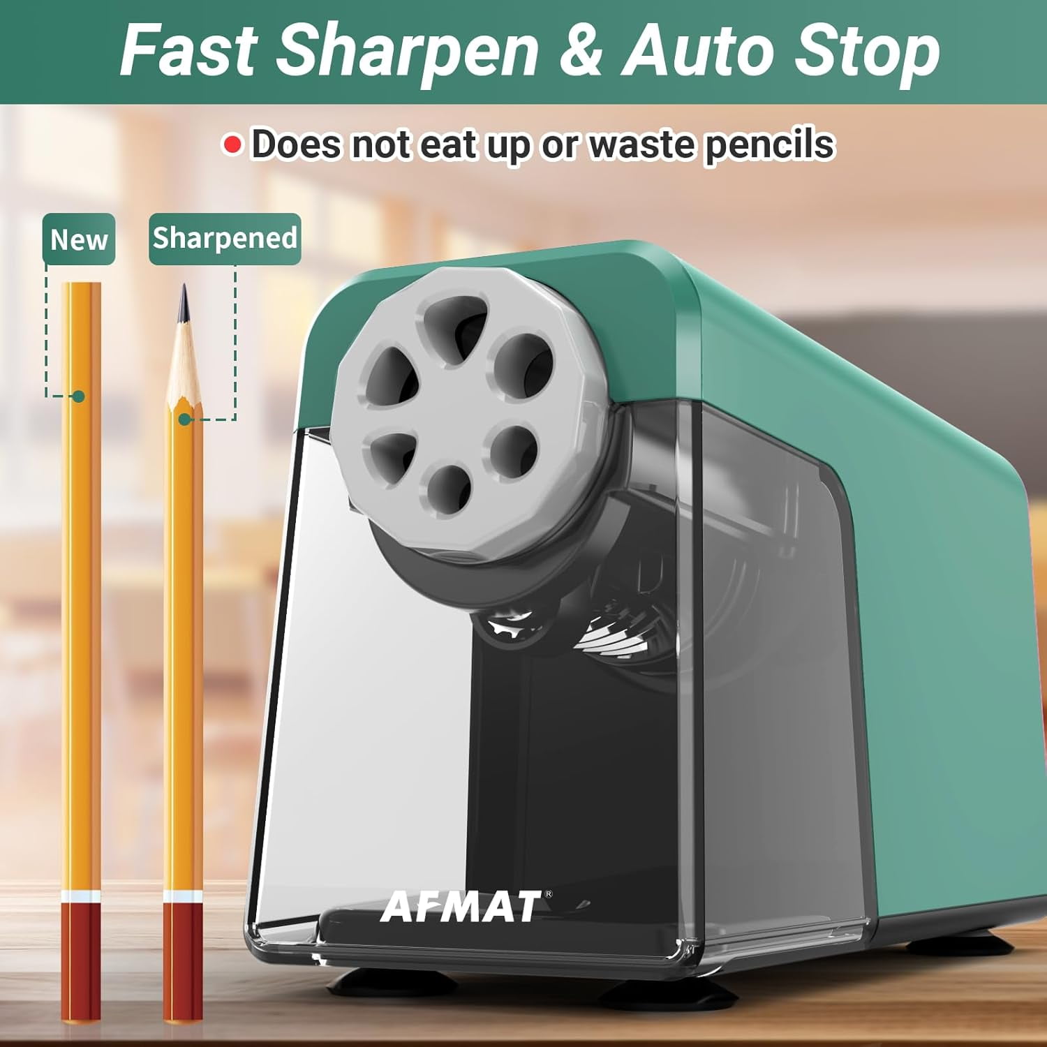 Heavy Duty Electric Pencil Sharpener, 6 Holes, Auto Stop Pencil Sharpeners for 6-11mm Pencils, Classroom Electric Sharpener for Artists, 7000 Sharpenings, Save Pencils, PSX1