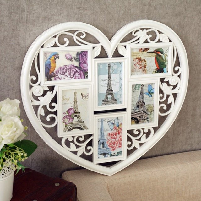 White Love Heart 6 Image Photo Frame Wall Decor Family Wedding Picture Gift 6x4 inch Photo