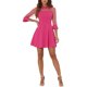 thumbnail image 1 of Vestido de fiesta mini A-Line con malla transparente y mangas 3/4, escote en forma de llave, para mujeres, talla XS, color rosa intenso, 1 of 6