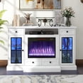 thumbnail image 7 of Sunmthink 58" Fireplace TV Stand for TVs up to 65 Inch, Entertainment Center with 23" Electric Fireplace, Glass Doors, Media Console Cabinet for Living Room, White, 7 of 7