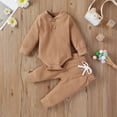 thumbnail image 2 of Winter Newborn Baby Boy Girl Clothes Set Ribbed Outfits Unisex Infant Solid Cotton Button Long Sleeve Tops Pants 2PCS, 2 of 7