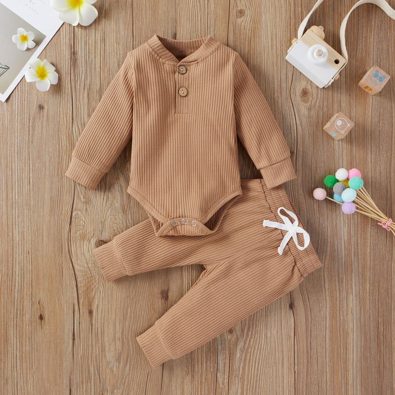 Winter Newborn Baby Boy Girl Clothes Set Ribbed Outfits Unisex