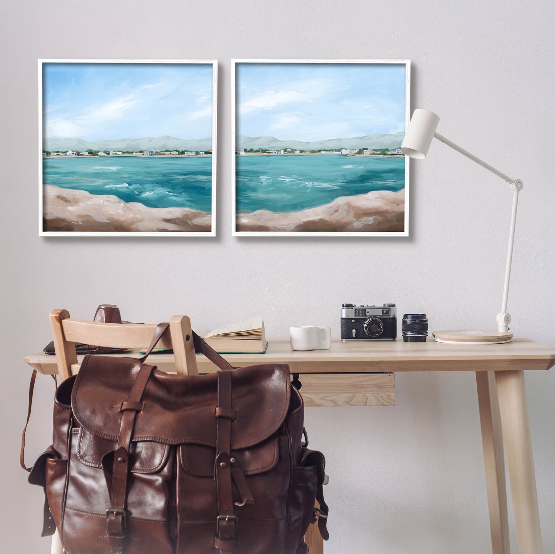 Stupell Industries Rocky Coastal Ocean Waves Painting White Framed Art Print Wall Art, Set of 2, Design by Grace Popp