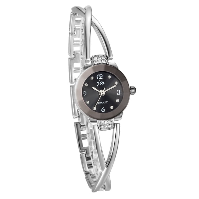 Reloj de mujer, elegante diseño de pulsera cruzada con diamantes de imitación con cierre de esfera digital, aleación, plata