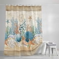 thumbnail image 4 of Brown Vintage Coastal Shower Curtain, 72" x 84", Summer Nautical Coral Starfish Shell Waterproof Bathroom Curtain Washable Shower Curtain Set with 12 Hooks, 4 of 8