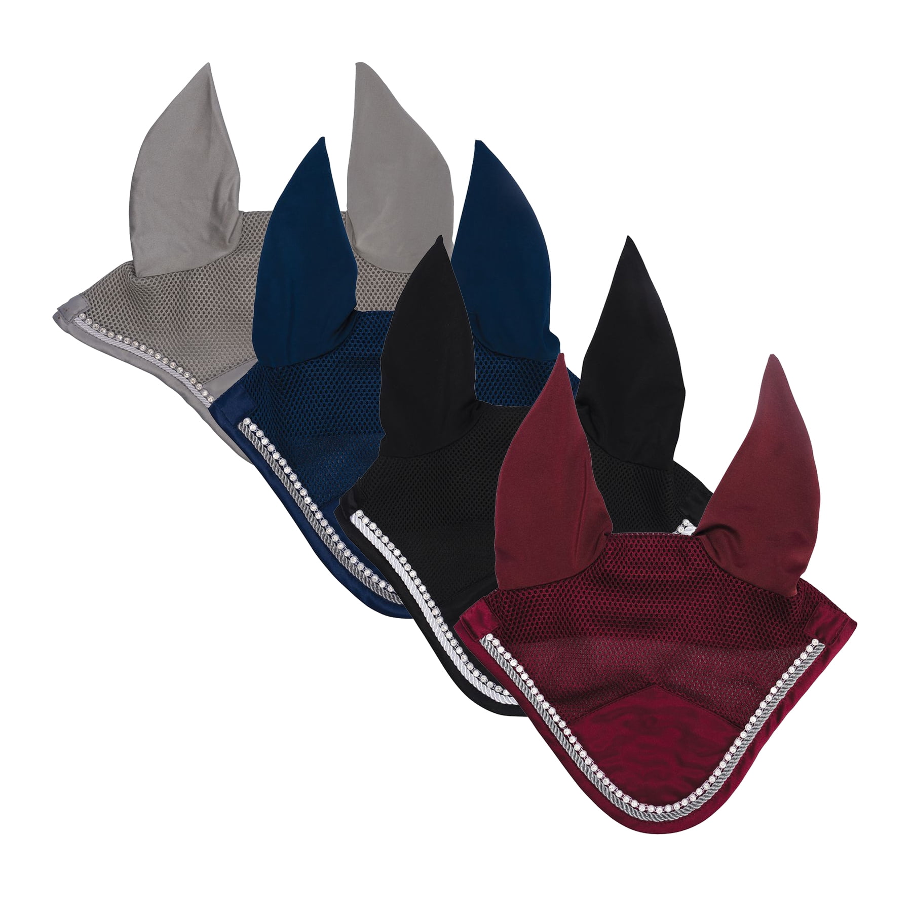 Schneiders Satin Fly Bonnet with Clear Crystals | Breathable Mesh | Color Gray