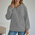 thumbnail image 4 of CQONEPT Women's Hoodies Drawstring 1/4 Zip Dressy Casual Sweatshirts with Pockets Outdoor Trendy Fleece Lined Pullover Gray XL, 4 of 6