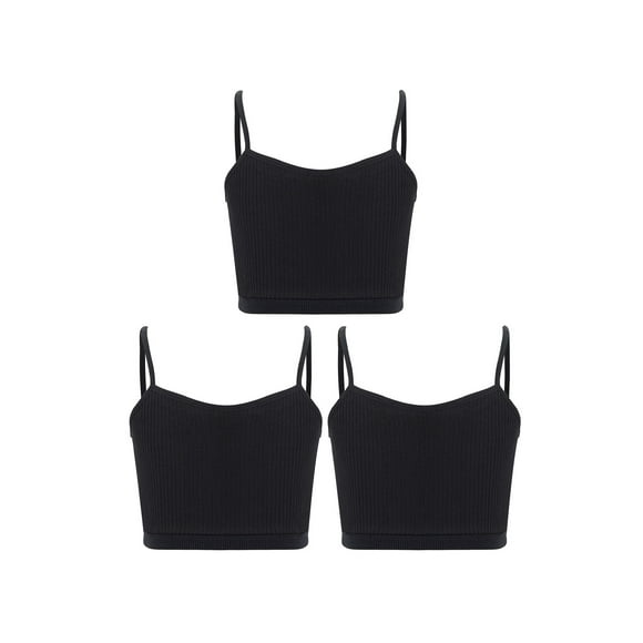 MSemis Kids Girls Wireless Sports Bras Breathable Seamless Training Bras Bra 3Pcs Gym Fitness Athletic Vest Sportwear Black L