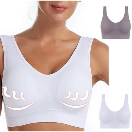 MLCDZ Seamless Sports Bras for Women 2 Pack Wireless Bras Low Impact Stretchy Sports Bra Sleep Comfortable Yoga Sleep Bras with Removable Pads Pack of 2-Multicolor#35 XXL