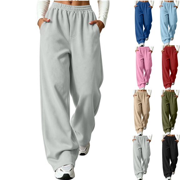 gakvbuo Baggy Sweatpants for Women Plus Size Athletic Workout Wide Leg Sweat Pants Trousers with Pockets High Waist Elastic Jogging Pants