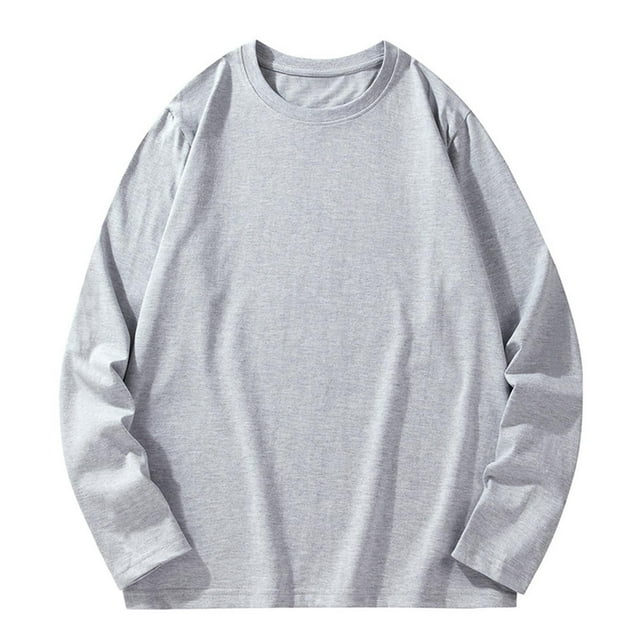 vdgthytj Mens Long Sleeve Shirts Fall Basic Solid Color Round Neck Pullover Shirt Plus Size Going out Tops