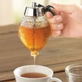 thumbnail image 3 of Dispensador de miel de vidrio sin goteo con soporte y tapa de acero inoxidable - Dispensador de jarabe de vidrio - Hermosa olla de miel, 3 of 5