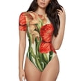 thumbnail image 2 of Picia Vibrant Amaryllis Flowers Womens One Piece Swimsuits Modest Tummy Control Bathing Suits Lace Up Slimming Swim Suit-Small, 2 of 9