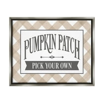 Stupell Industries Pumpkin Patch Country Sign Autumnal Beige Plaid Graphic Art Luster Gray Floating Framed Canvas Print Wall Art, Design by Lettered and Lined