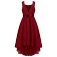 thumbnail image 3 of Linjinx Kids Girls Bridesmaid Party Dress Sequin Ruched Sleeveless High-low Hem Grace Chiffon Dress Burgundy 10, 3 of 7