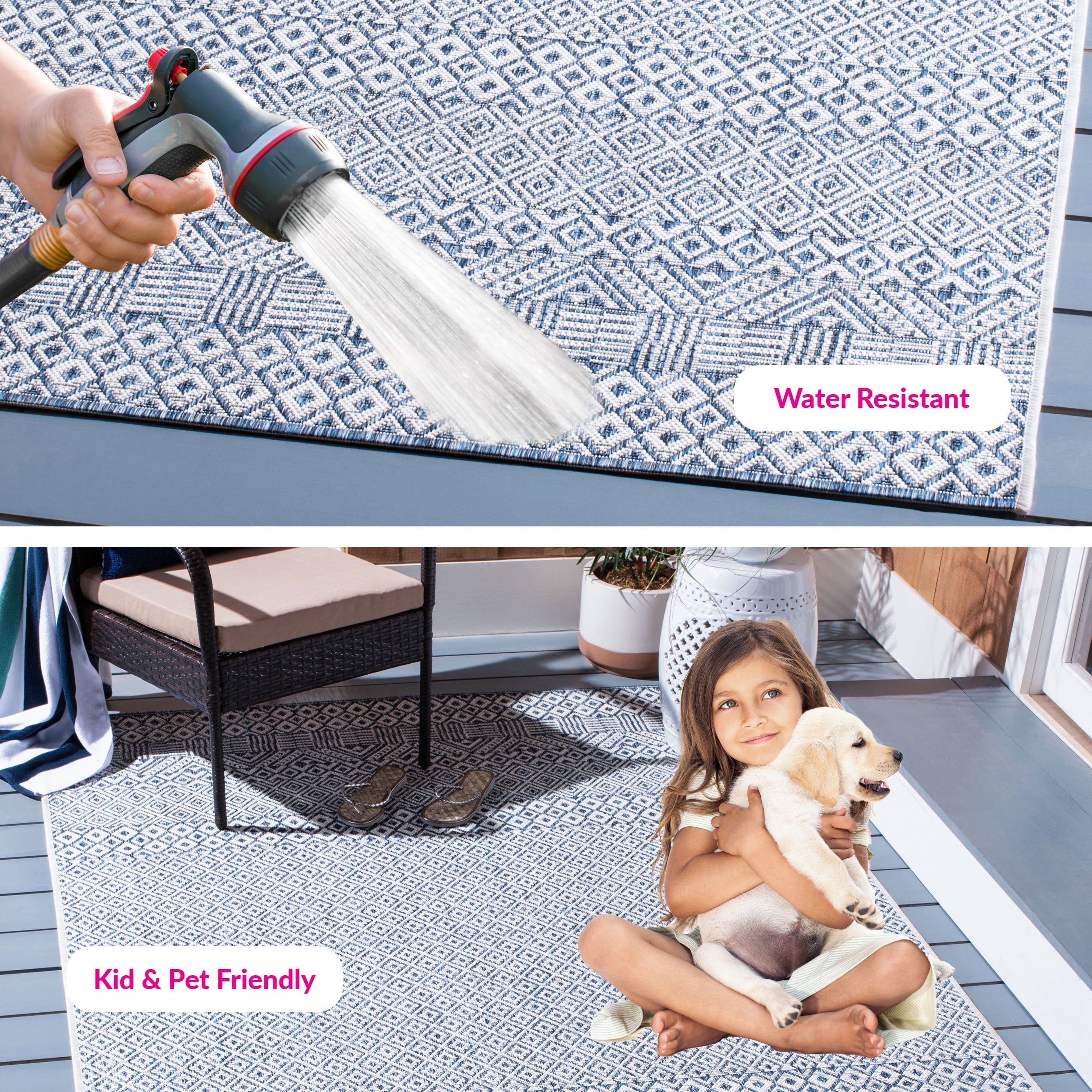 Safavieh Blue, Navy Power Loomed Outdoor Rugs, 8' x 10', Water-Resistant