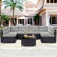 thumbnail image 3 of 7 Piece Rattan Sectional Sofa Set, Outdoor Conversation Set, All-Weather Wicker Sectional Seating Group with Cushions & Coffee Table, Morden Furniture Couch Set for Patio Deck Garden Pool, 3 of 10