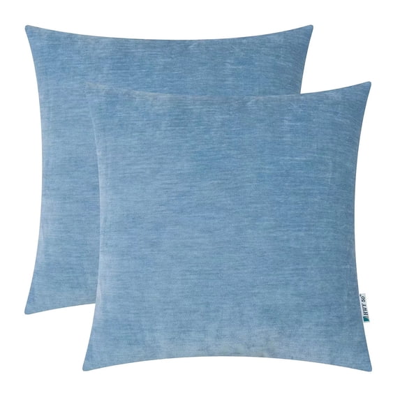 HWY 50 Light Blue Decorative Throw Pillow Covers set 16x16 inch, for Couch Sofa Living Room Bed Bedroom, Soft Comfy Chenille, Solid Square Cushion Cover Cases, Pack of 2