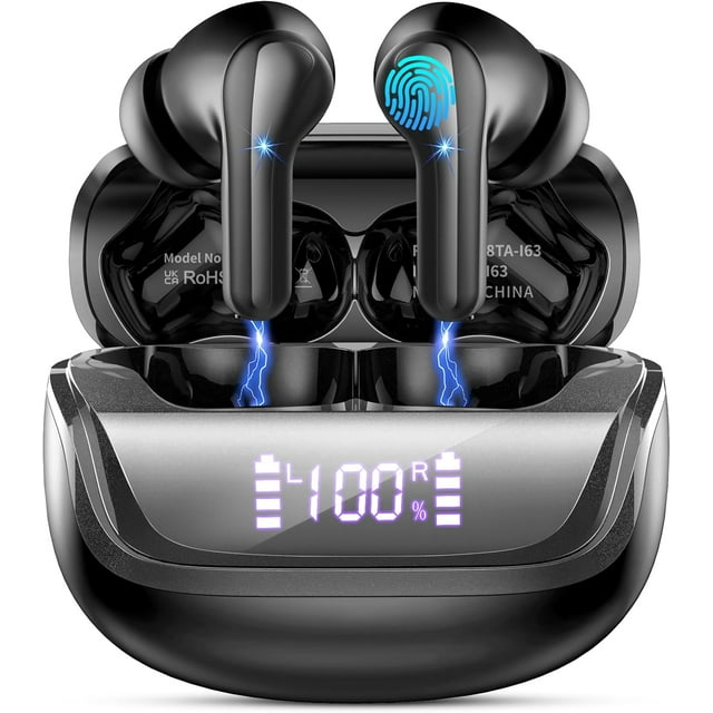 Écouteurs Sans Fil Bluetooth 5.4, Écouteurs Intra-Auriculaires 50 H d'Autonomie avec 4 Micros ENC à Réduction de Bruit, Écouteurs Sport Étanches IP7 avec Écran LED et Recharge USB-C