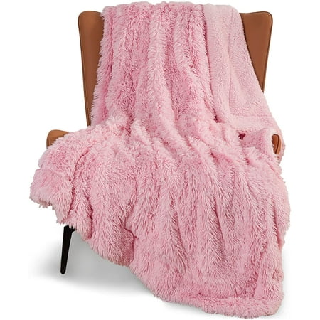 HTOOQ Soft Fuzzy Faux Fur Sherpa Fleece Throw Blanket Pink Twin Warm Thick Fluffy Plush Cozy Reversible Shaggy Blanket for Sofa and Bed Comfy Furry Blanket 60x80 inches Pink 60x80 Walmart