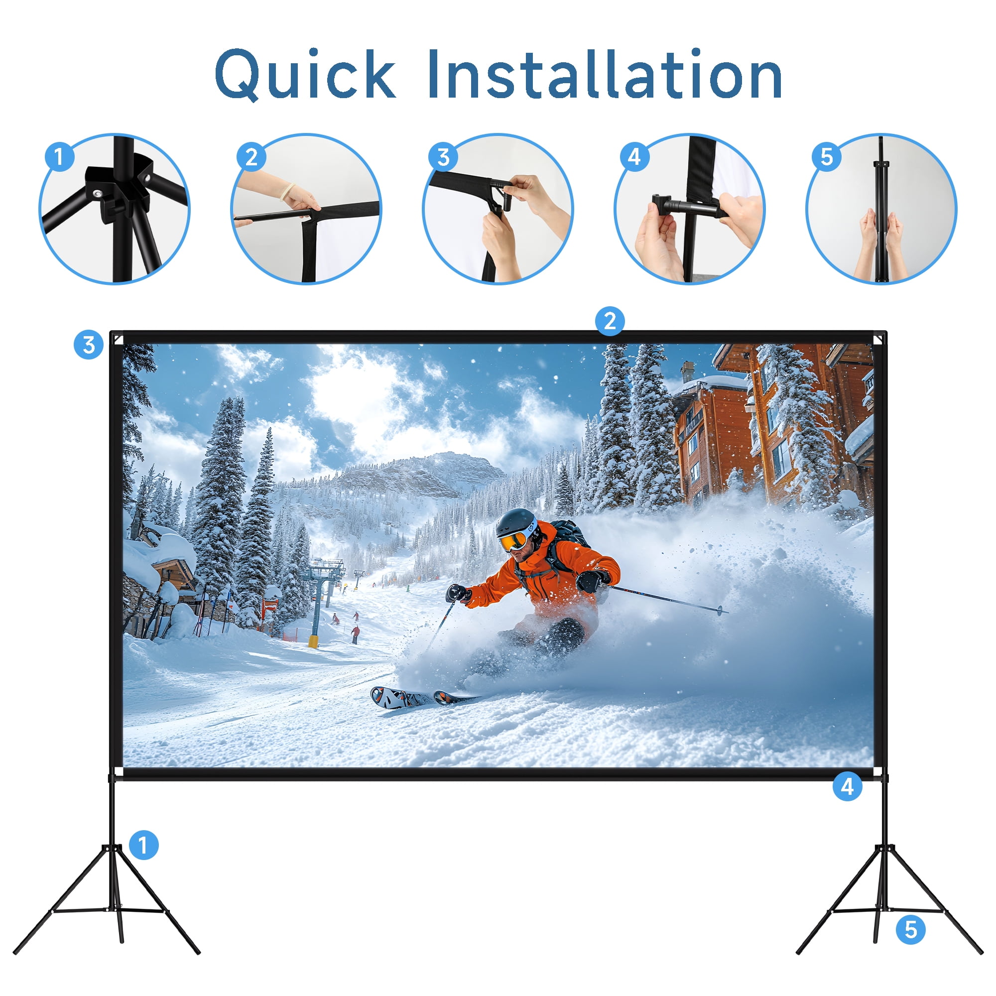 100" Projector Screen with Stand, Foldable Portable Movie Screen, 16:9 HD 4K Wrinkle-Free Indoor Outdoor Projector screens for Backyard Home Theater