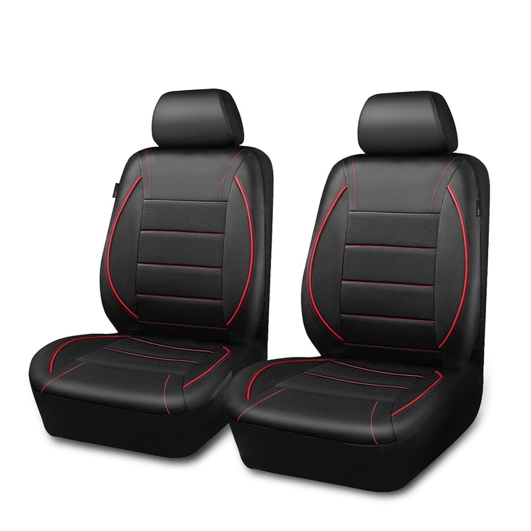 CAR-GRAND Faux Leather Front Seat Covers, Breathable Red Pair photo 1