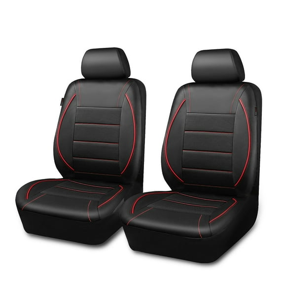 CAR GRAND Faux Leather car seat covers front pair breathable universal fit airbag compatible car, SUV, truck and van red