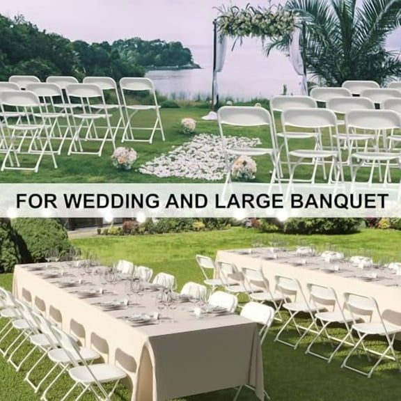 White Folding Chair, Plastic Folding Chairs 10 Pack for Outside, Indoor Outdoor Chairs with Steel Frame, Foldable Chair for Wedding Camping Dining Renting in Patio Lawn, 350LBS Cap