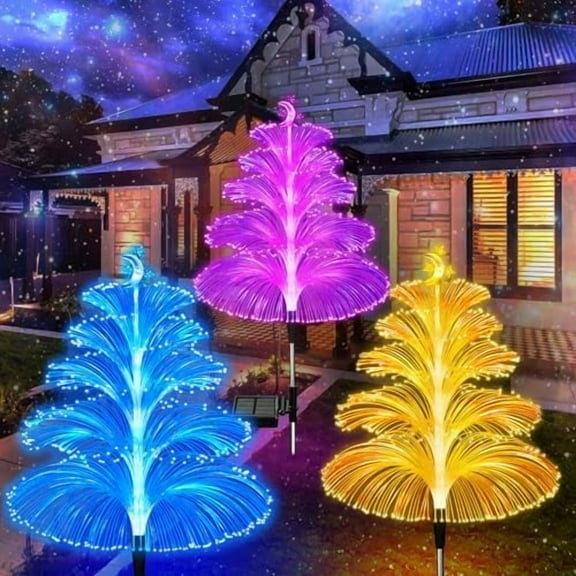 Solar Christmas Tree Lights Decorations Outdoor Waterproof 5 Layer Optical Fiber 7 Color Changing for Yard Pathway Outside Decorative Gifts Christmas, 3 Pack$$Tools & Hardware Other