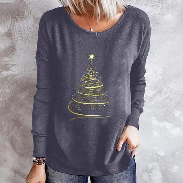 ICHUANYI Clearance Ladies Fashion Casual Christmas Print Round Neck Loose Long Sleeve Top ICHUANYI "ICHUANYI"